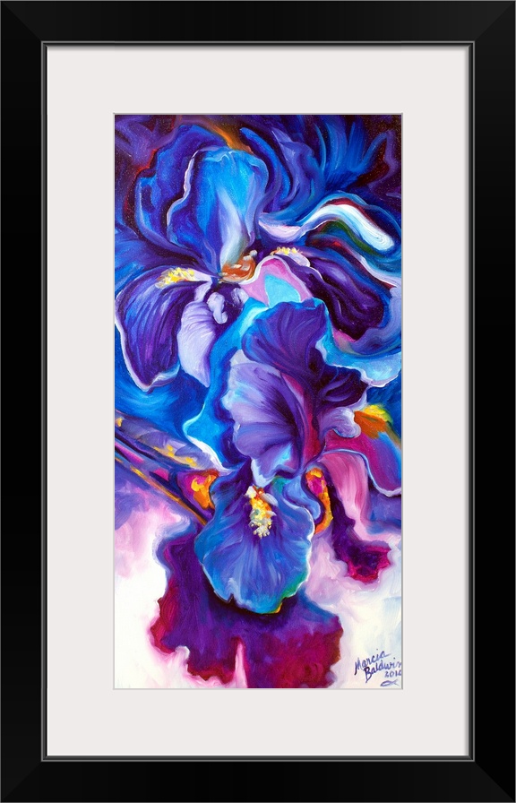 Floral Abstract of two purple Iris blossoms.