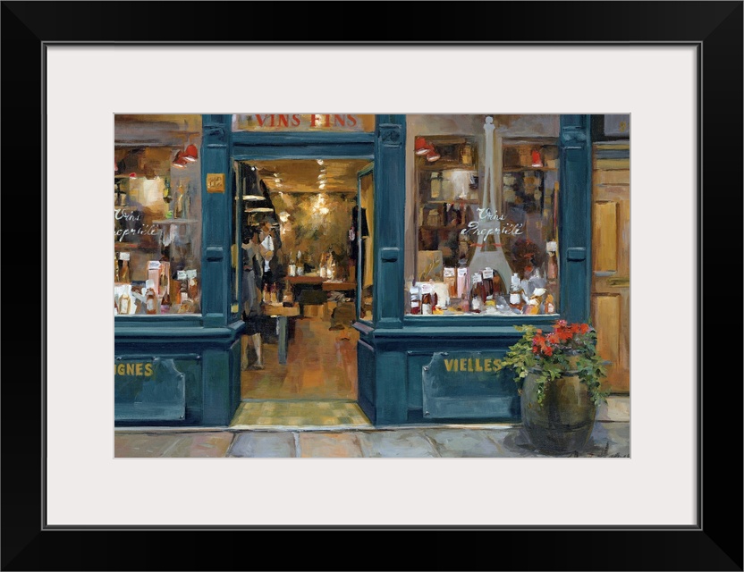 This home docor painting for the living room or kitchen shows the interior of a shop as view from the front door and the s...
