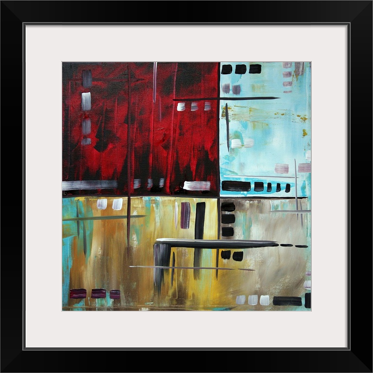 A beautiful contemporary, abstract, original painting by MADART. Complimentary shades of crimson red contrast sharply agai...