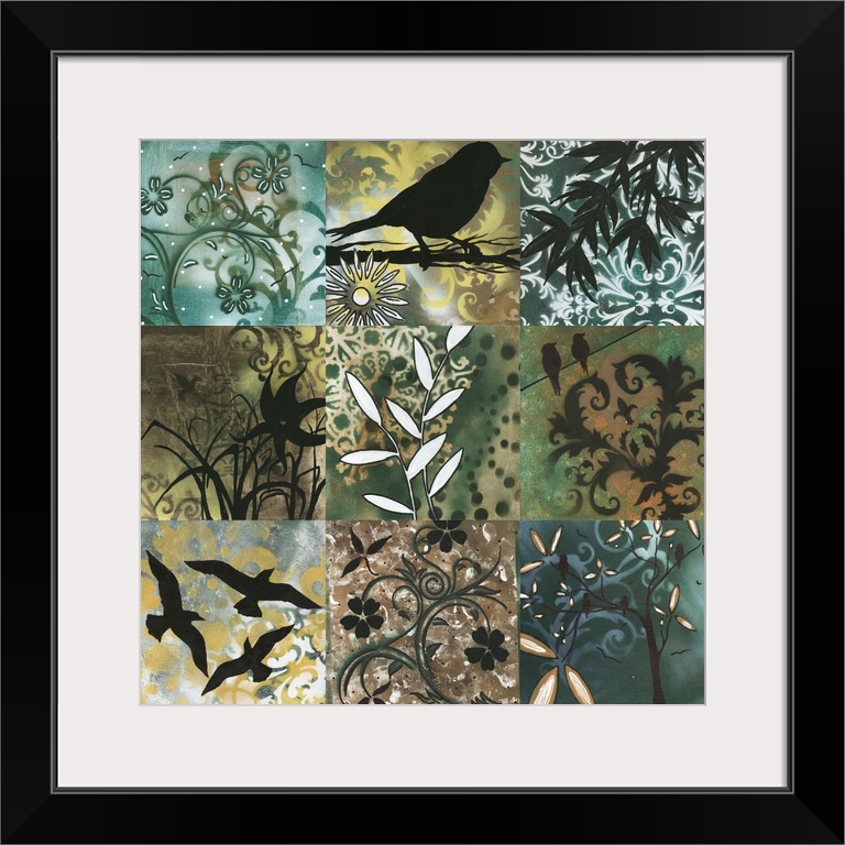 A modern, decorative set of 9 contemporary nature inspired designs. Each individual painting features different leaves, tr...