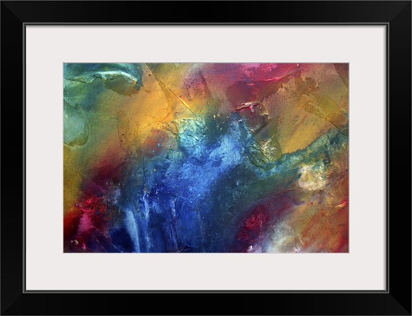 Abstract artwork that blends together various colors and leaves a texture on the original piece.