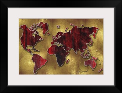 World Map I Red and Gold