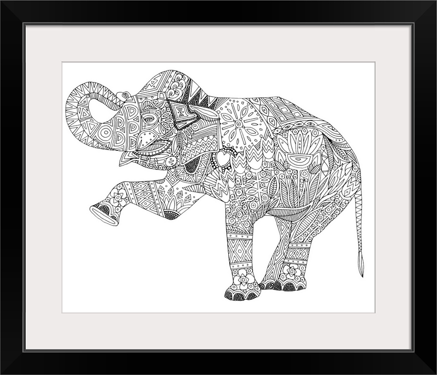 Illustration of an Asian elephant with geometric patterns.