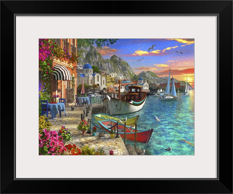 A sunset at a Taverna by the sea.