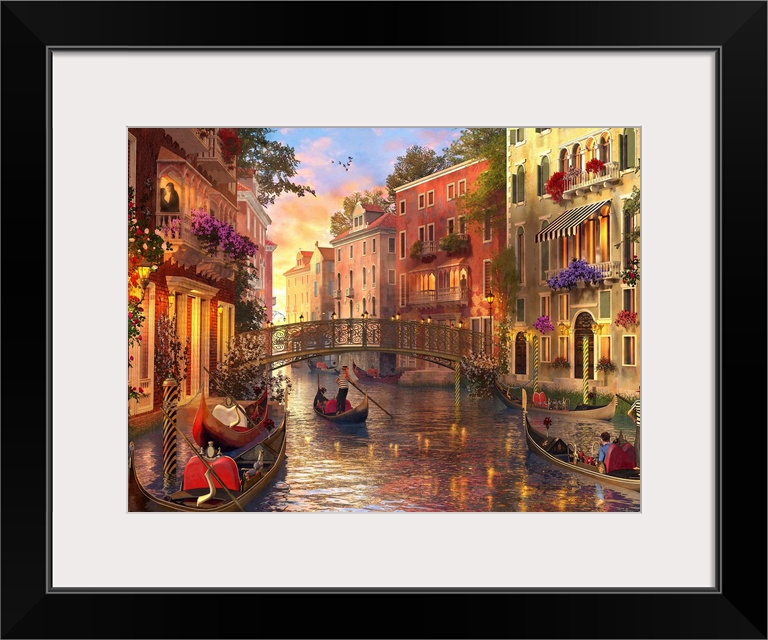 Illustration of an evening sunset in Venice.