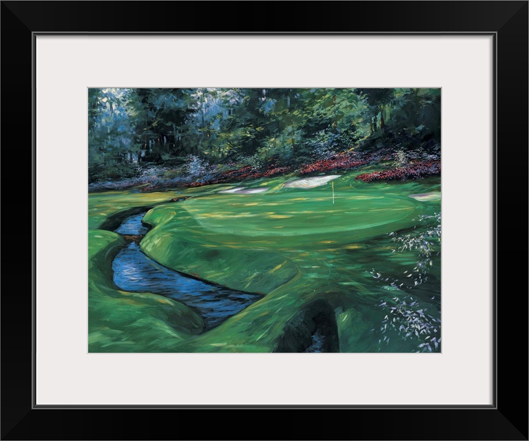 A traditional style painting of the thirteenth green of Augusta National Golf Club in Georgia, home of the Masters Golf To...