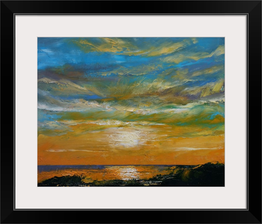 A contemporary painting of a colorful sunset.