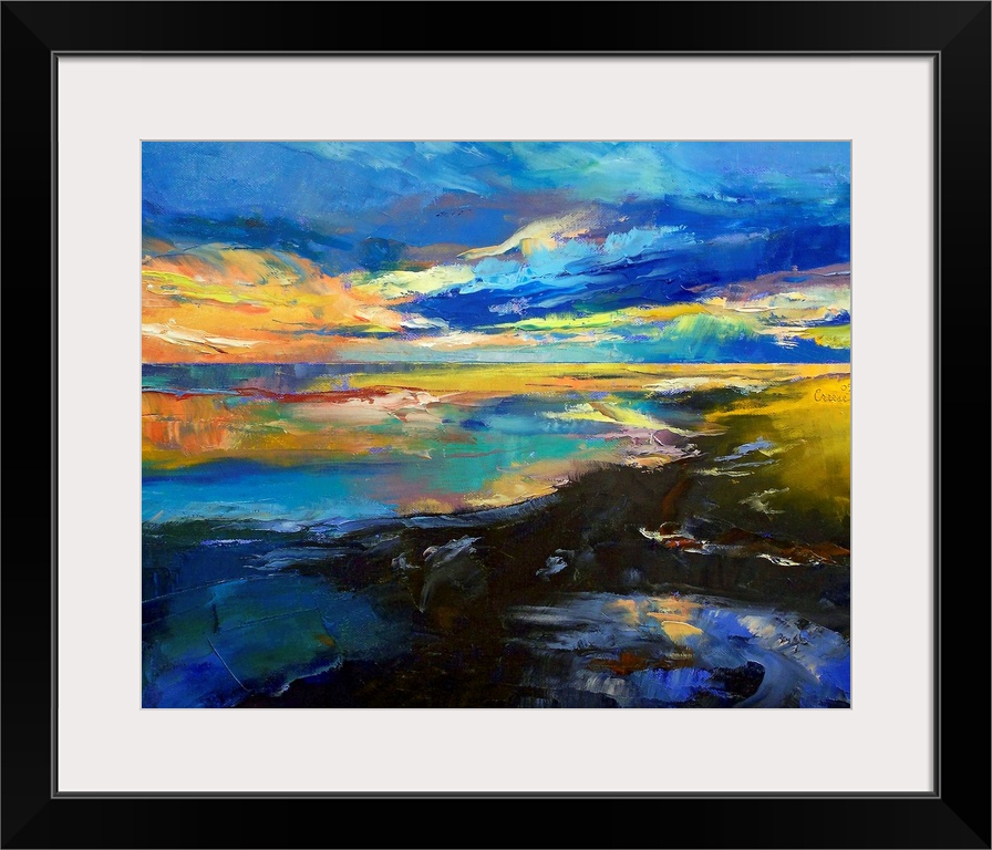 This contemporary seascape painting possesses impressionistic qualities in its brush strokes creating a scene of a brillia...