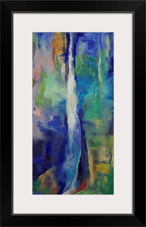Cool tones reach from top to bottom through diversified colors with a white highlight in the middle in this abstract paint...