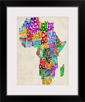 African Countries Text Map, Multicolor