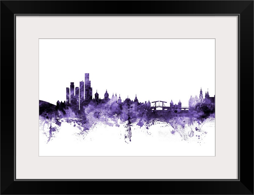 Watercolor art print of the skyline of Amsterdam, The Netherlands