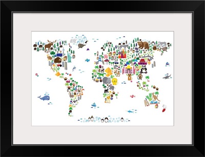 Animal Map of the World for children, White