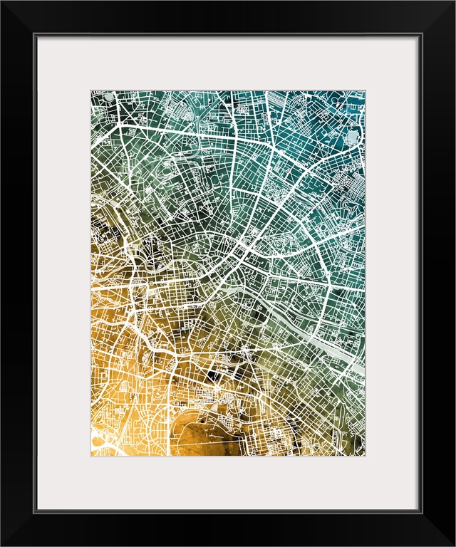 Watercolor street map of Berlin, Germany