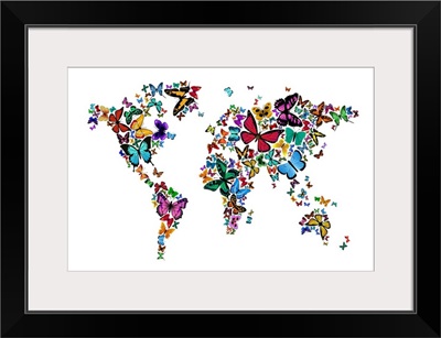 Butterflies Map of the World, White Background