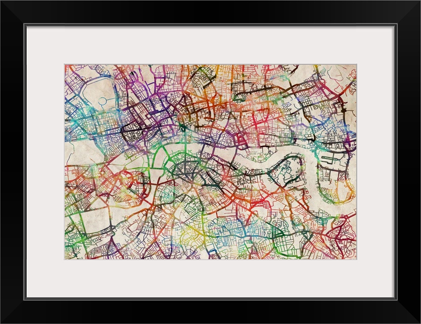 This large piece consists of a rainbow of colors for a map of London showing all the streets and waterways.