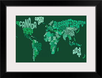 Country Names World Map, Green