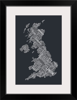 Great Britain UK City Text Map, Diagonal Text, Grayscale