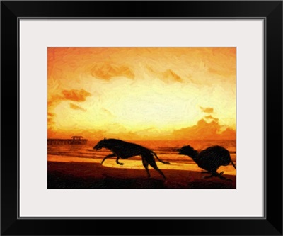 Greyhounds on Beach at Sunset