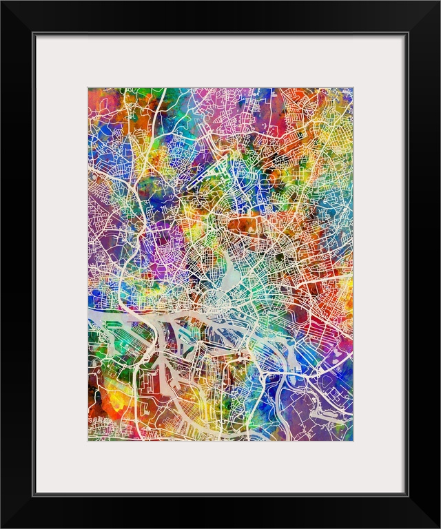 Watercolor street map of Hamburg, Germany