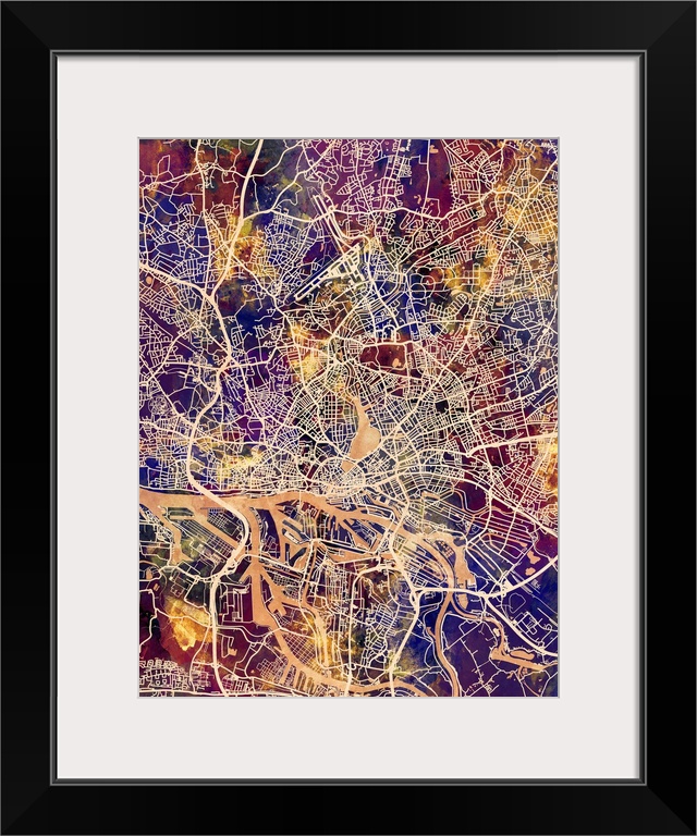 Watercolor street map of Hamburg, Germany