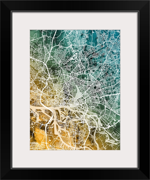 Watercolor street map of Hamburg, Germany