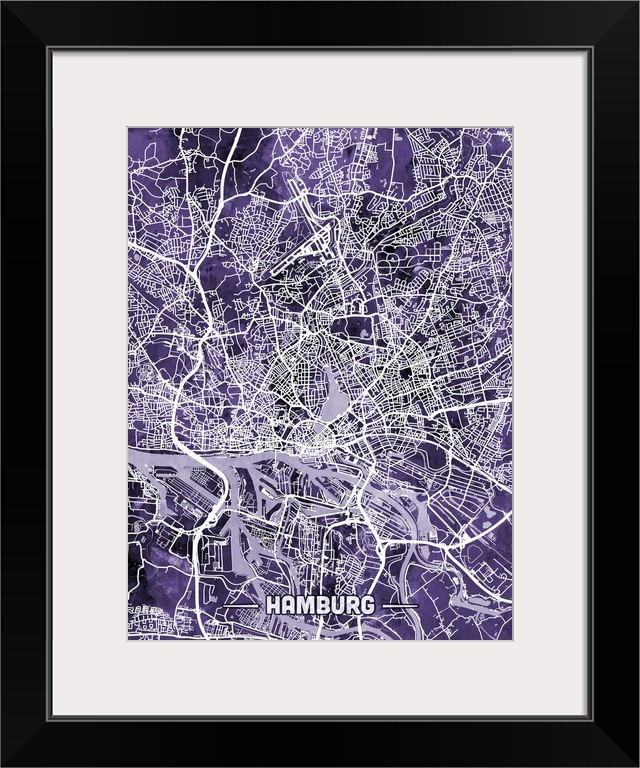 Watercolor street map of Hamburg, Germany