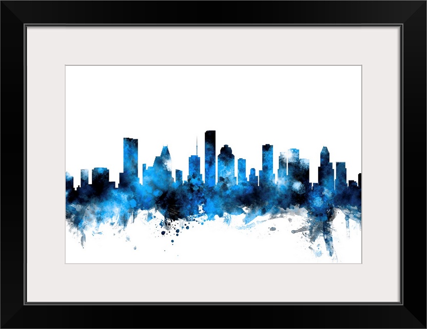 Watercolor art print of the skyline of Houston, Texas, United States.