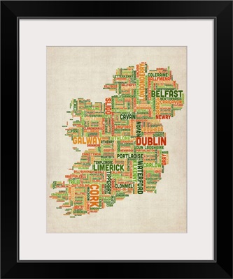 Irish Cities Text Map, Irish Colors on Parchment