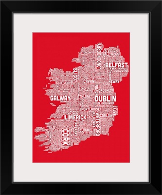 Irish Cities Text Map, Red