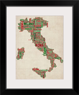 Italian Cities Text Map, Italian Colors on Parchment