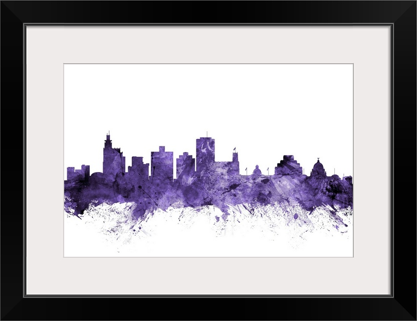 Watercolor art print of the skyline of Jackson, Mississippi, United States