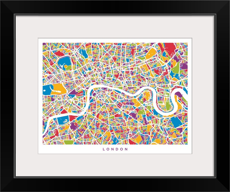 London England Street Map, Colorful