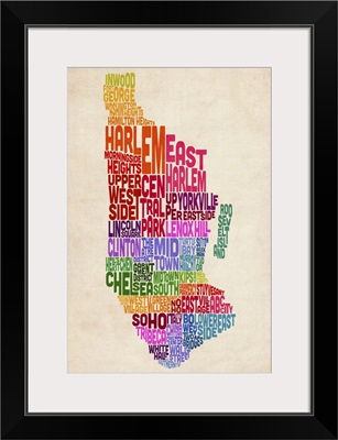 Manhattan New York Typography Text Map, Colorful