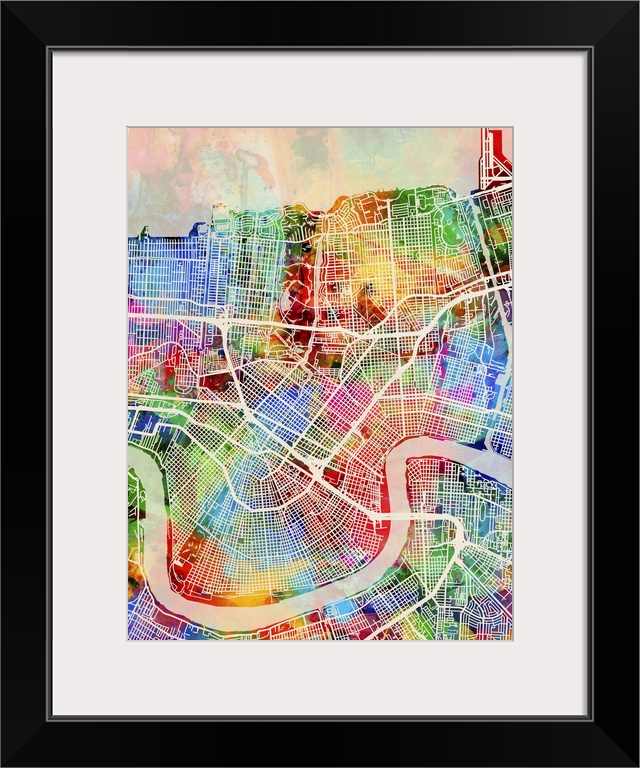 Contemporary colorful city street map of New Orleans.
