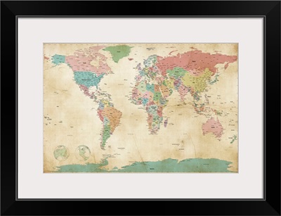 Political Map of the World Map, Antique