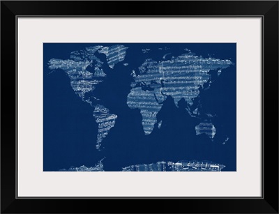 Sheet Music World Map, Blue