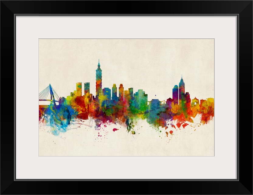 Watercolor art print of the skyline of Taipei, Taiwan