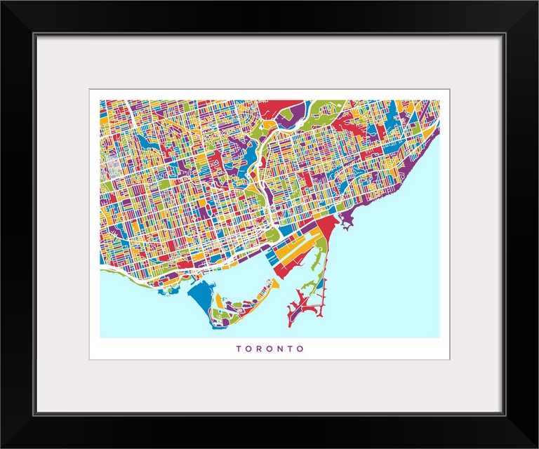Watercolor art map of Toronto city streets.