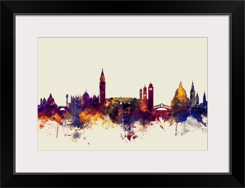 Watercolor art print of the skyline of Venice, Italy