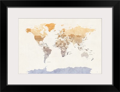 Watercolour Political Map of the World