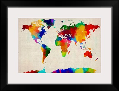 World Map made up of brightly colored paint