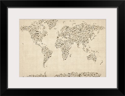 World Map made up of musical notes