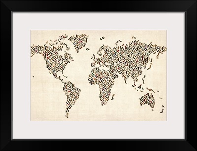 World map made up of shoes