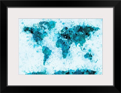World Map Paint Splashes Blue