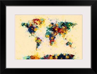World Map Paint Splashes, Green and Yellow