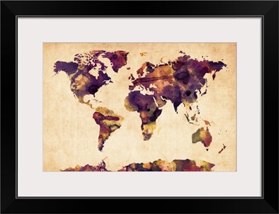 World Map Watercolor, Purple