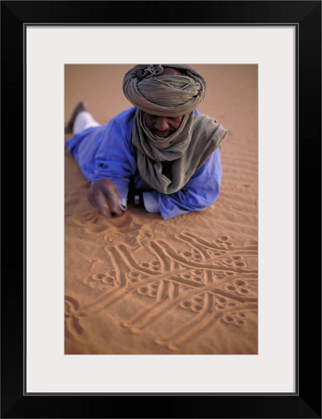 Algeria, Acacus desert, bedouin drawing Three Gazelles in the sand