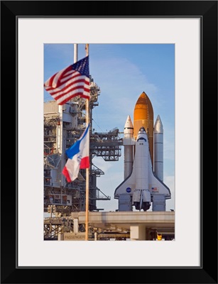 Space Shuttle Atlantis sitting on launch pad 39B awaiting lift off