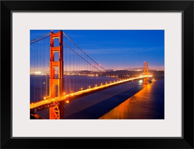 The Golden Gate Bridge illuminated at night