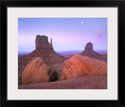 Moon over mittens, Monument Valley, Arizona